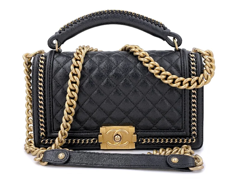 Chanel Luxury Handbag for High - End EventsChanel Enchained Black Medium Boy Handle Flap Bag GHW