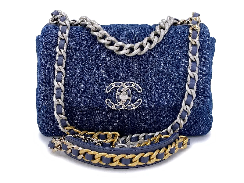 Chanel Handbag with Adjustable Strap for ComfortPristine 22P Chanel 19 Medium Dark Blue Denim Flap Bag