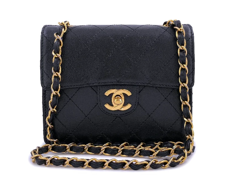 Chanel Handbag with Adjustable Strap for ComfortChanel 1997 Vintage Black Caviar Square Mini Flap Bag 24k GHW