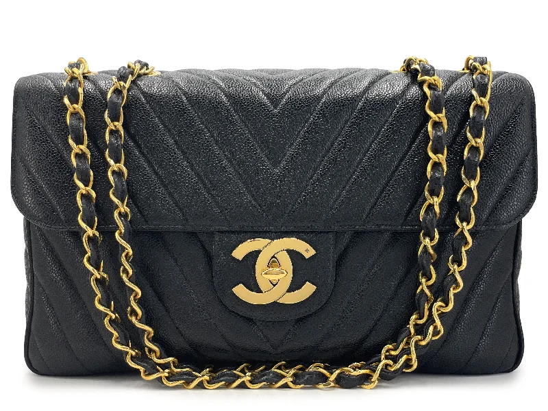 Chanel Lightweight Handbag for Daily ErrandsChanel Vintage Chevron Caviar Maxi Flap Bag 1994 Black XL Classic 24k GHW MRJ