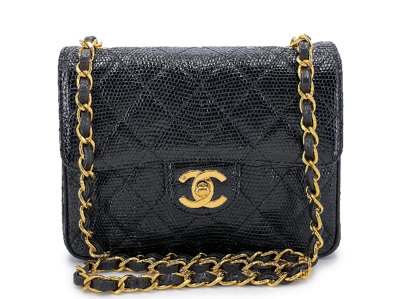 Chanel New Arrival Handbag with Gold HardwareChanel Vintage Lizard Mini Flap Bag 1993 Black Square 24k GHW RXB