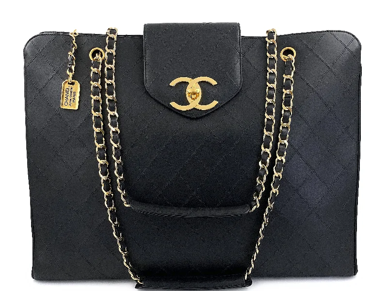 Chanel Handbag with Adjustable Strap for ComfortRare Condition Chanel Vintage Black Weekender Supermodel XL Shopper Tote Bag 24k GHW