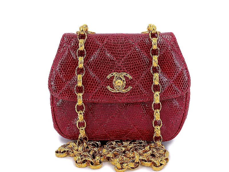 Chanel Luxury Handbag for High - End EventsChanel Vintage Lizard Mini Flap Bag 1980s Rare Red Etched Chain Round PSK