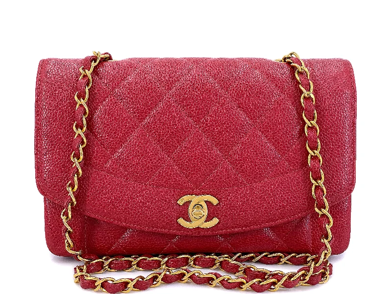 Chanel Handbag with Adjustable Strap for ComfortChanel Vintage Red Caviar Small Diana Flap Bag 24k GHW