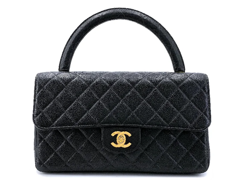 Chanel Designer Handbag with Unique DesignChanel 1997 Vintage Black Caviar Kelly Flap Parent Bag 24k GHW S0Z