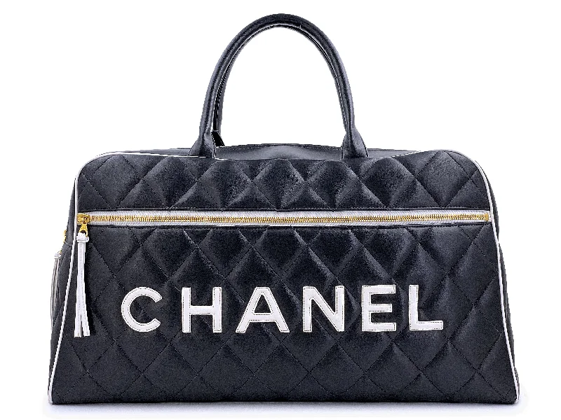 Chanel Limited Edition Handbag for CollectorsChanel 1995 Vintage Black Letter Large Bowler Duffle Bag U3N