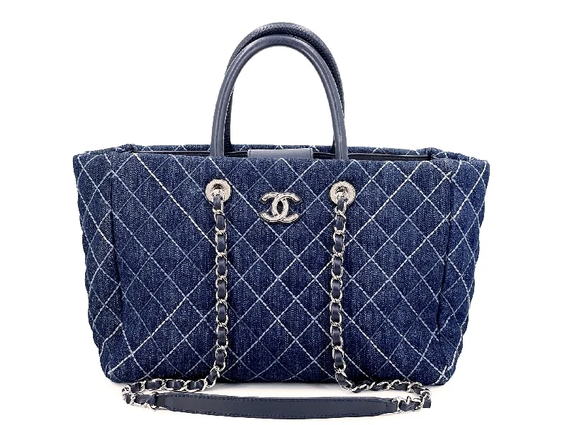 Chanel Designer Handbag with Unique DesignChanel Blue Denim Contrast Stitch Convertible Shopper Tote Bag SHW