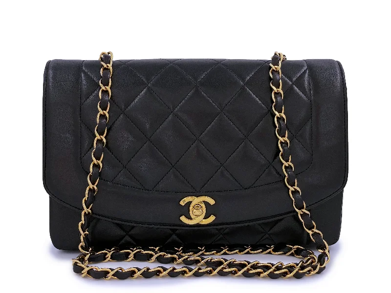 Chanel Luxury Handbag for High - End EventsChanel 1991 Vintage Black Classic Medium Diana Flap Bag 24k GHW Lambskin