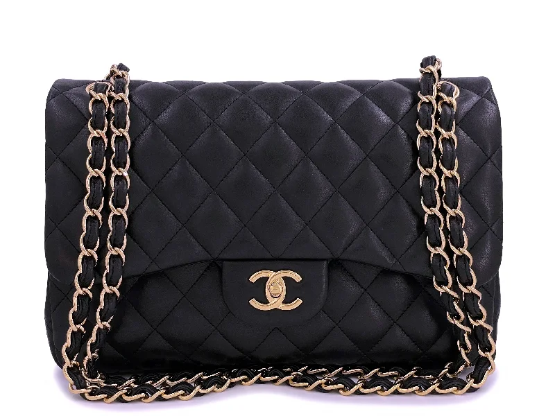 Chanel Chain Strap Handbag for Everyday UseChanel Black Jumbo Classic Flap Bag Lambskin Double GHW PU9