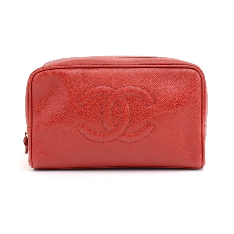 Chanel Designer Handbag with Unique DesignRed Caviar Leather Cosmetic Bag