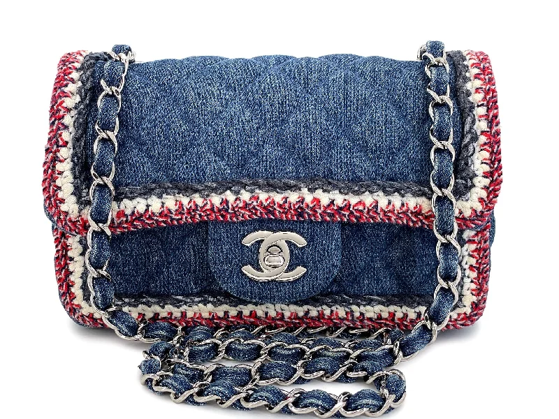 Chanel Luxury Handbag for High - End EventsChanel Denim Mini Flap Bag Tweed-Framed Blue SHW Rectangular 2NO