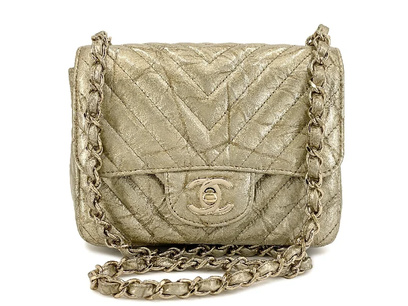 Chanel New Arrival Handbag with Gold HardwareChanel Gold Mini Flap Distressed Chevron Square 18S Crumpled Patent Bag GHW NPR