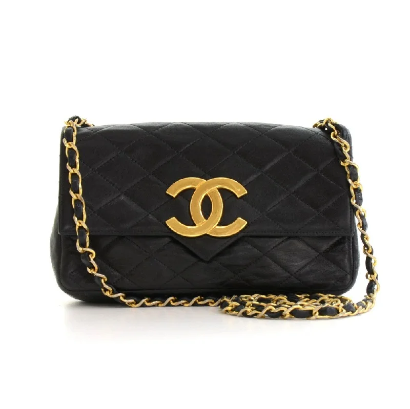 Chanel Handbag with Adjustable Strap for ComfortSingle Flap Quilted Lambskin Leather Shoulder Bag