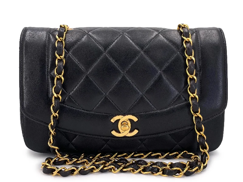 Chanel Handbag with Adjustable Strap for ComfortChanel Small Diana Bag Vintage Black Lambskin 24k GHW Flap VTN