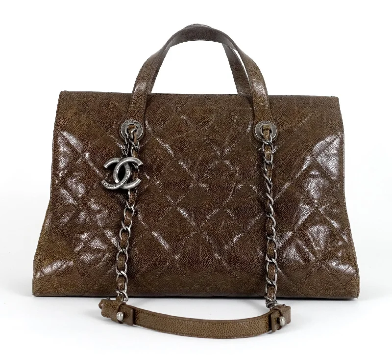 Chanel Vintage Inspired Handbag for Retro LoversCC Crave Quilted Glazed Caviar Leather Tote Bag