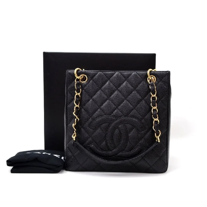 Chanel Lightweight Handbag for Daily ErrandsPetite Shopping Tote PST Quilted Caviar Leather Tote Bag