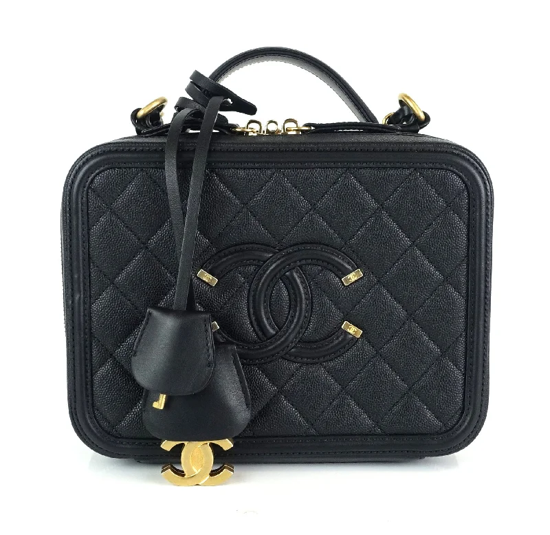 Chanel New Arrival Handbag with Gold HardwareCC Filigree Quilted Caviar Leather Medium Vanity Case