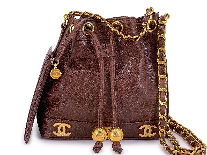 Chanel Designer Handbag with Unique DesignChanel Vintage Chestnut Brown Caviar Mini Bucket Bag 6 CC 24k GHW HFA