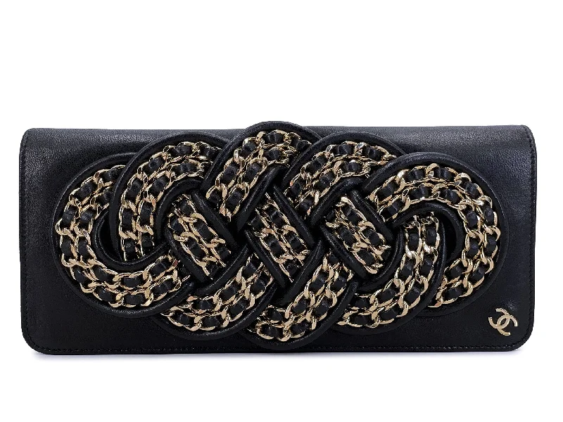 Chanel Luxury Handbag for High - End EventsChanel Vintage Knotted Chains Evening Clutch 2008 Bag Black Lambskin 24k GHW