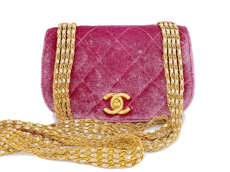 Chanel Handbag with Adjustable Strap for ComfortChanel Vintage Mauve Pink Velvet Evening Bag Quadruple Chain 24k GHW 1996 CCU