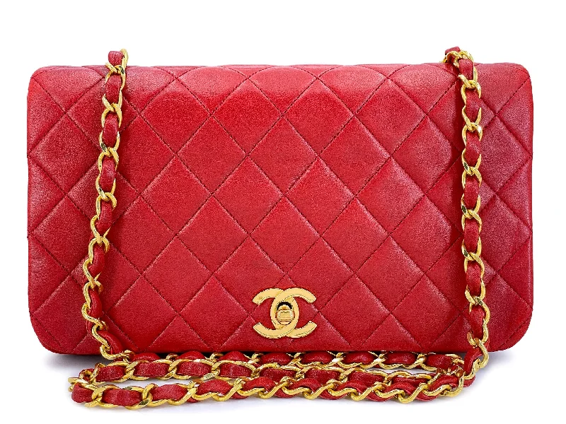 Chanel Luxury Handbag for High - End EventsChanel Vintage Red Full Flap Bag 1989 Quilted Lambskin 24k GHW Lambskin