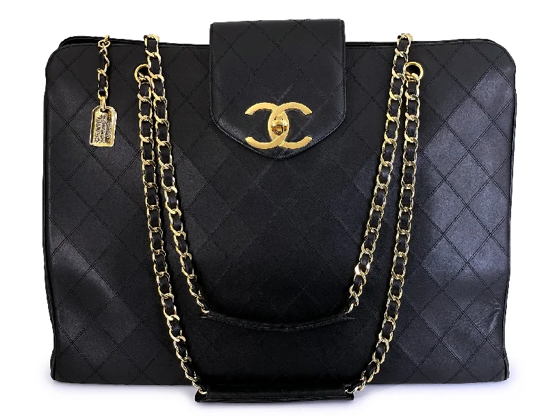 Chanel Small Crossbody Bag for TravelChanel Vintage Supermodel Tote Bag 1993 Black Quilted XL Weekender 24k GHW WR2