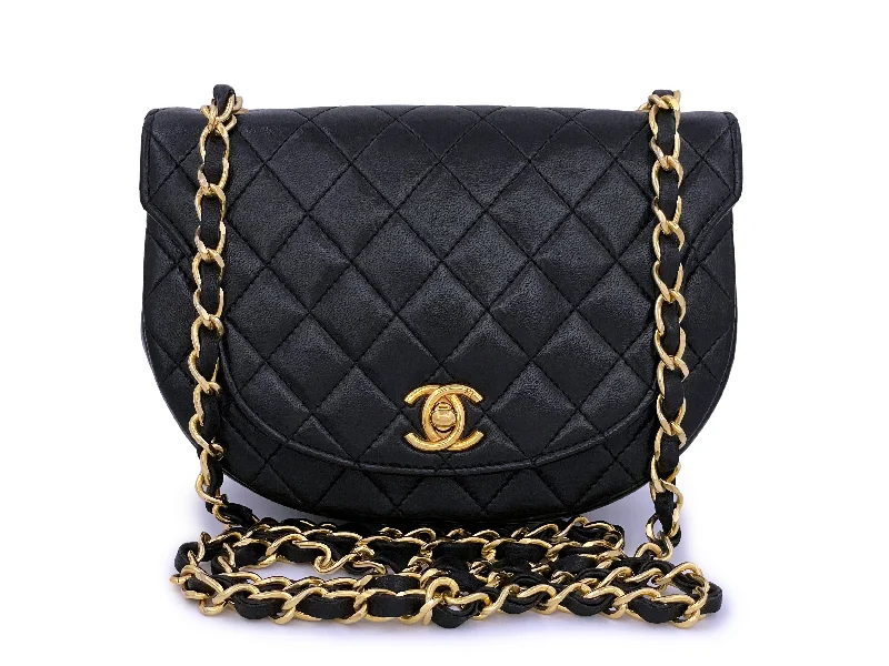 Chanel Limited Edition Handbag for CollectorsPristine Chanel 1990 Vintage Black Half Moon Mini Flap Bag 24k GHW