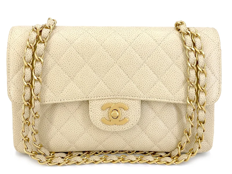 Chanel Classic Flap Bag for Evening PartyPristine Chanel 2001 Vintage Pale Beige Speckled Caviar Small Classic Double Flap Bag Brushed 24k GHW CF4