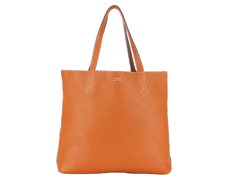 Ergonomic Hermes Etain Bags for Comfortable CarryingHERMES DOUBLE SENS TOTE 36 ORANGE GOLD TAURILLON CLEMENCE LEATHER STAMP Q SQUARE (2013) WITH DUST COVER