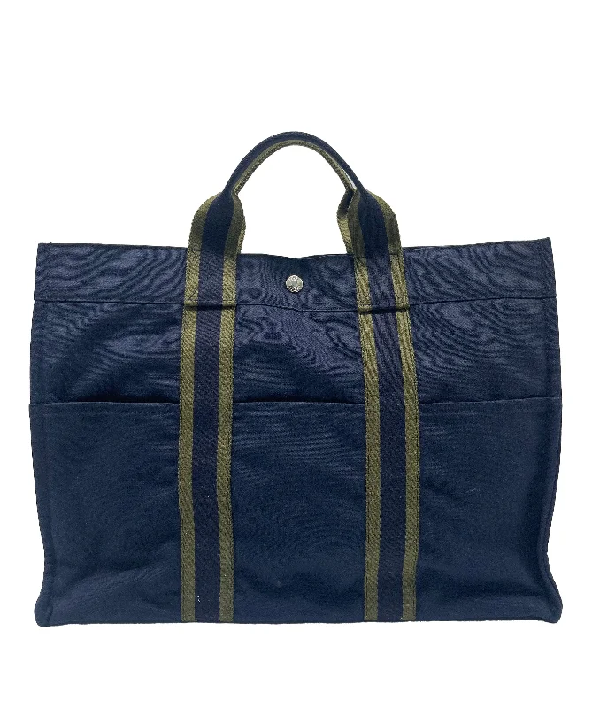 Two - Tone Hermes Bags for a Modern and Stylish AppearanceHermes Fourre Tout MM Navy blue Tote Hand Bag RJC3013