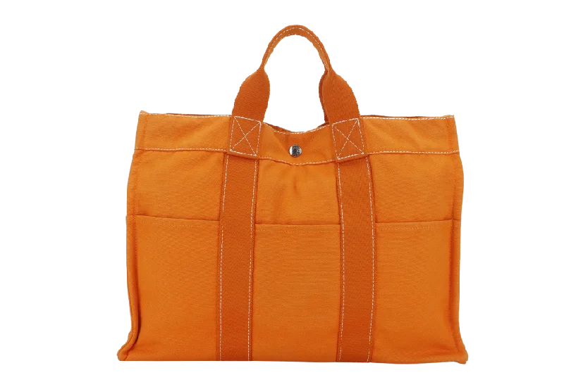 Monogram - Embellished Hermes Bags for a Personalized FlairHERMES FOURRE TOUT ORANGE CANVAS SILVER HARDWARE NO DUST COVER