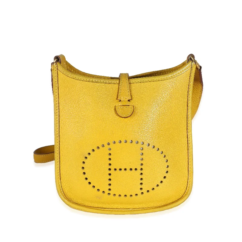 Customizable Hermes Bags with Personalized LocksHermès Jaune Ambre Clemence Mini Evelyne 16 TPM GHW