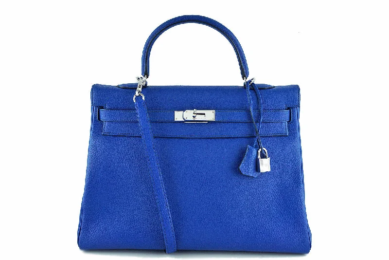 Hermes Bags with Hidden Pocket Compartments for PrivacyHermes Sapphire Fjord Kelly, 35cm Blue Sapphir PHW Bag