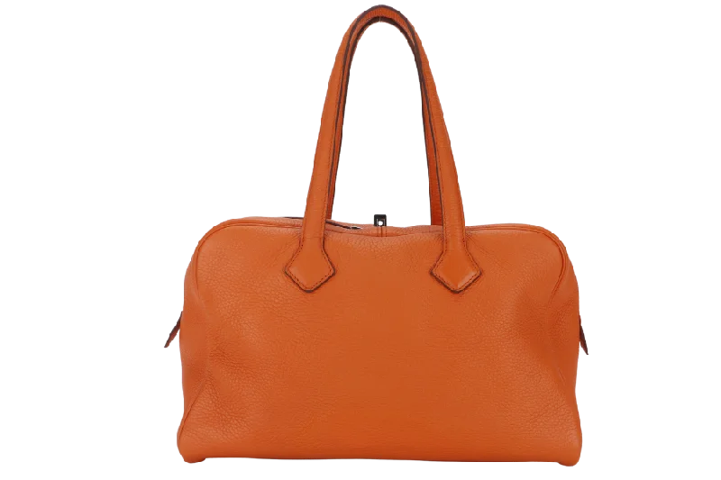 Travel - Approved Hermes Carry - on Bags with TSA - Friendly FeaturesHERMES VICTORIA II 35 ORANGE CLEMENCE LEATHER PALLADIUM HARDWARE STAMP N SQUARE WITH LOCK&KEYS