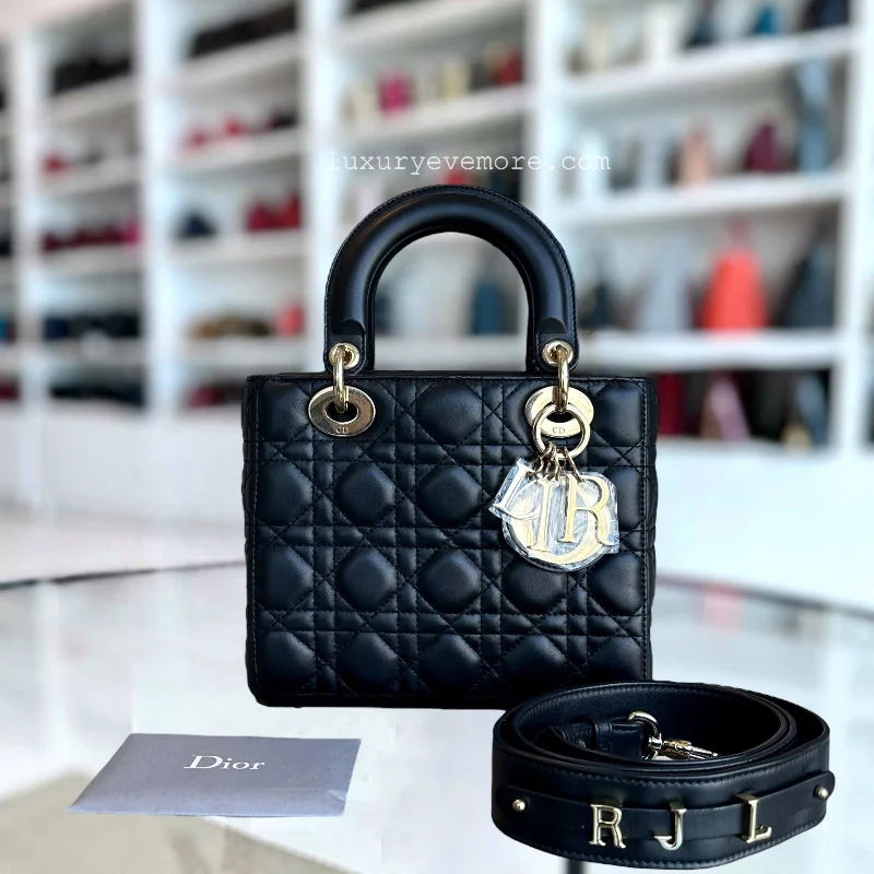 Trendsetting Christian Dior crossbody bags with a colorful strap*ABC Strap* Lady Small Cannage Lambskin Black Golden Hardware ABC Strap