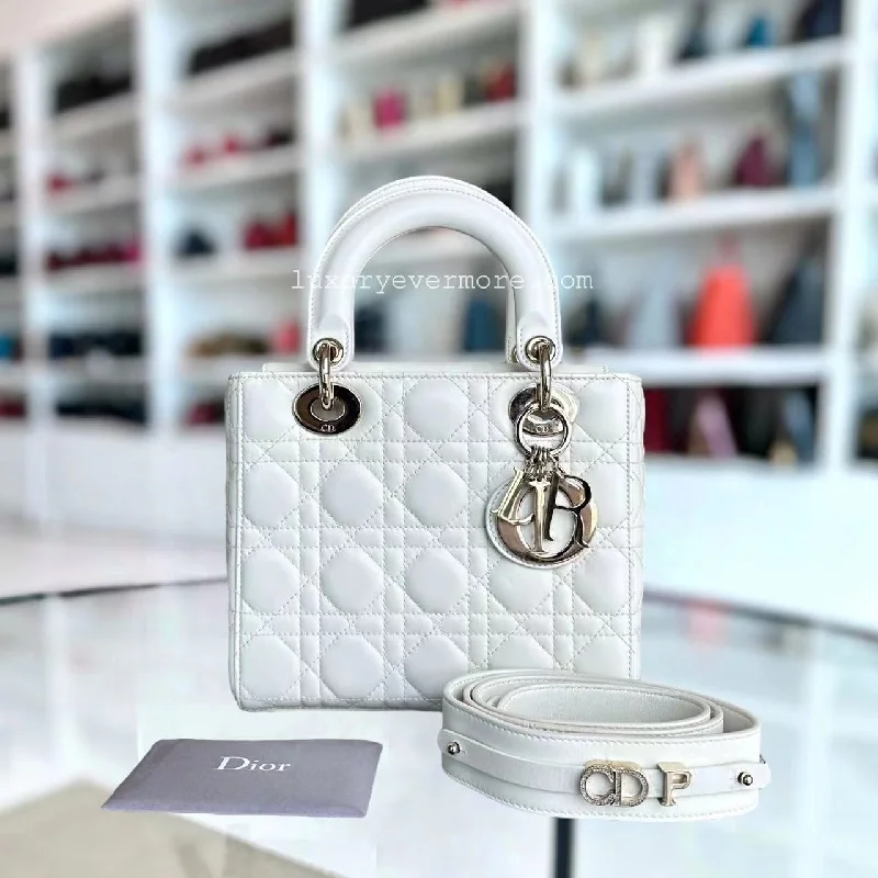 Christian Dior Saddle bags with a studded trim for a bold look*ABC Strap* Lady Small MyABC Cannage Lambskin White Golden Hardware