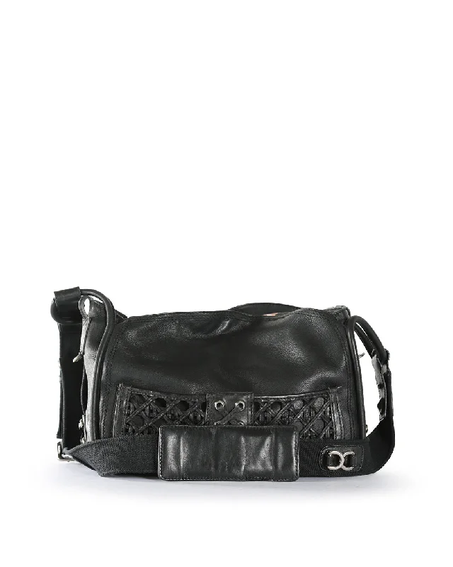 Christian Dior Saddle bags with a studded trim for a bold lookCHRISTIAN DIOR Black Leather Crossbody Bag