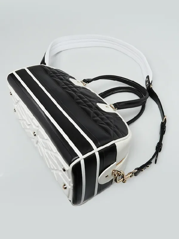 Christian Dior bags with a detachable coin purse insideCHRISTIAN DIOR Black/White Quilted Leather Mini Vibe Bowling Bag