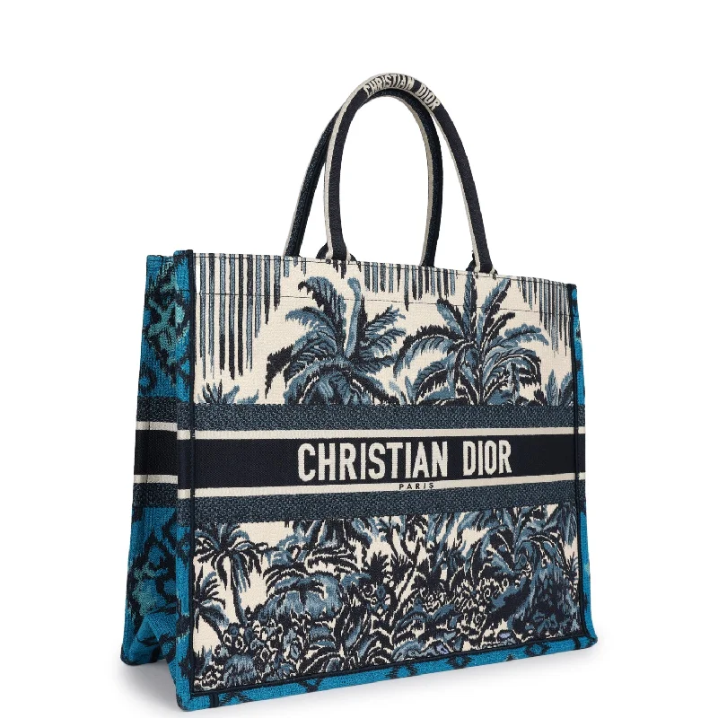 Luxury Christian Dior crossbody bags with a chain - link strapChristian Dior Blue Canvas Large Book Tote