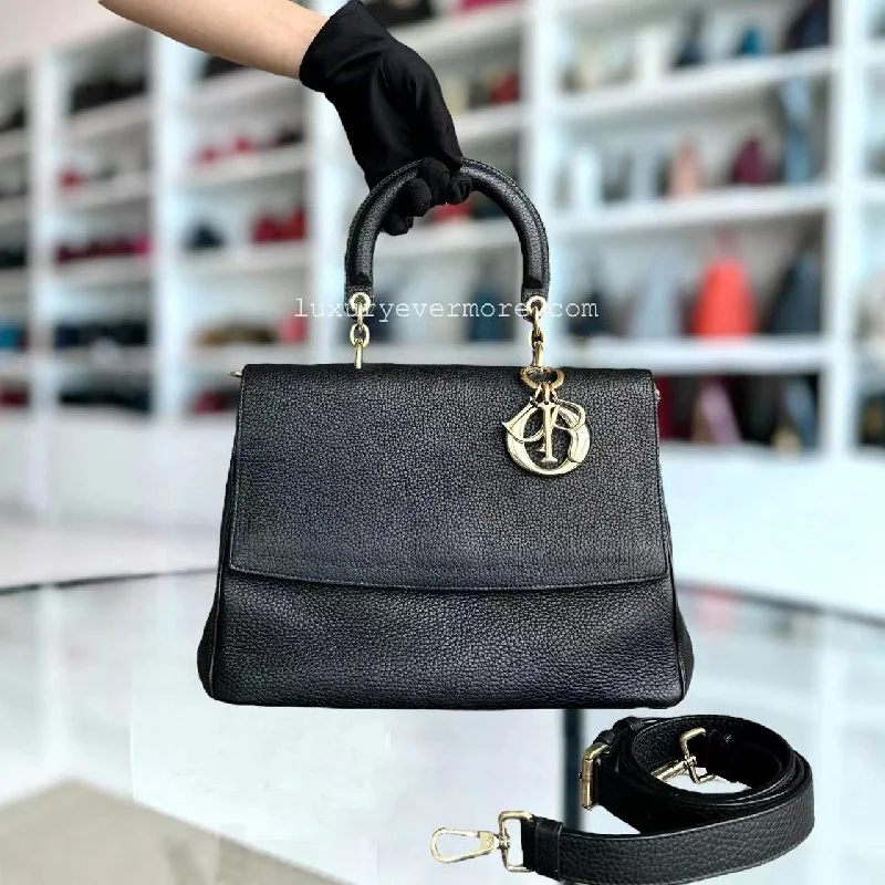 Stylish Christian Dior shoulder bags with a tassel - adorned zipperBe Medium Flap Grained Calfskin Black Golden Hardware