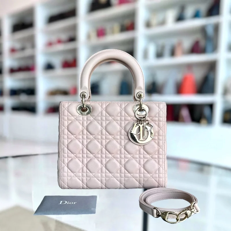 Christian Dior crossbody bags with a front - flap pocket for easy accessLady Medium Cannage Lambskin Sakura Pink Golden Hardware