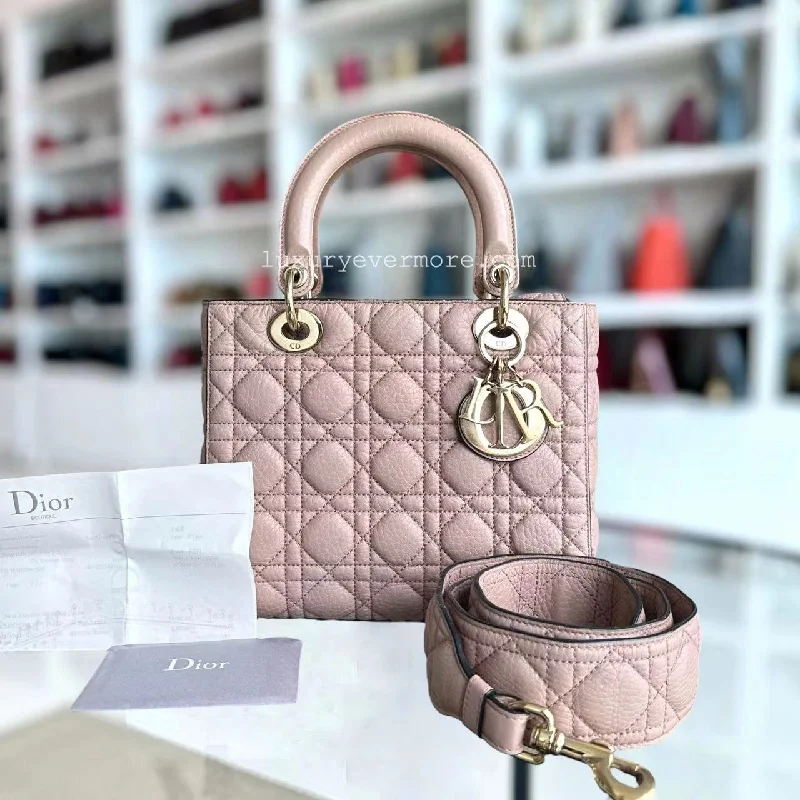 Stylish Christian Dior shoulder bags with a tassel - adorned zipper*Flap, Full Set, Receipt* Lady Medium Grained Calfskin Nude Pink Blush Golden Hardware Flap Opening