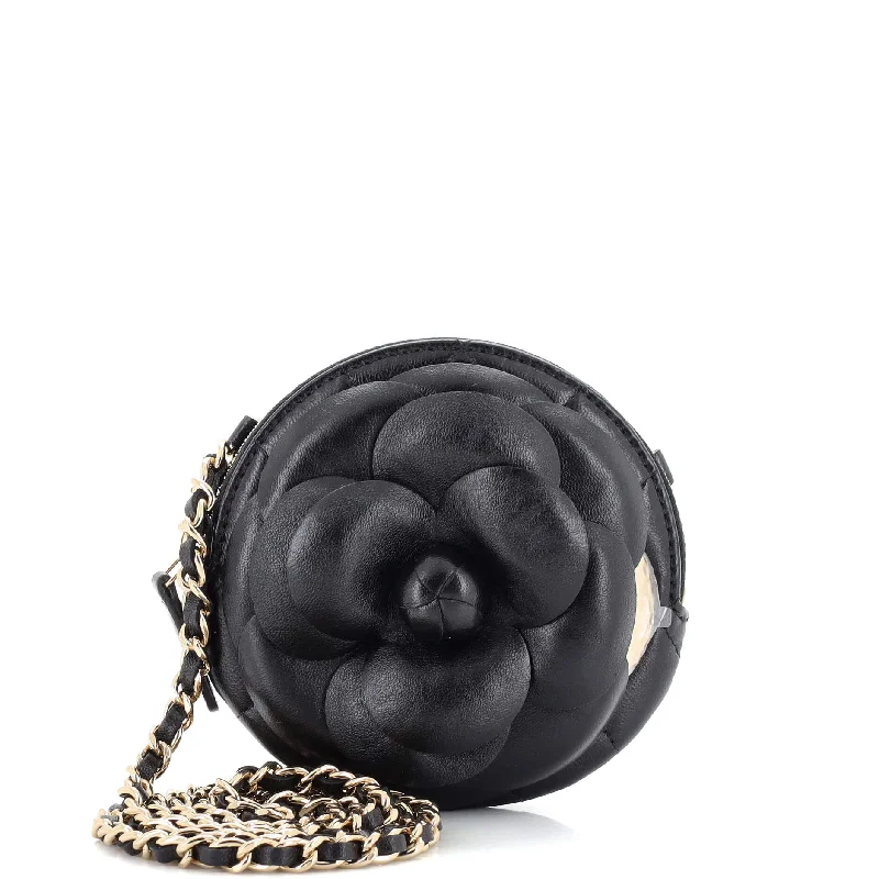 Camellia Round Clutch with Chain Lambskin