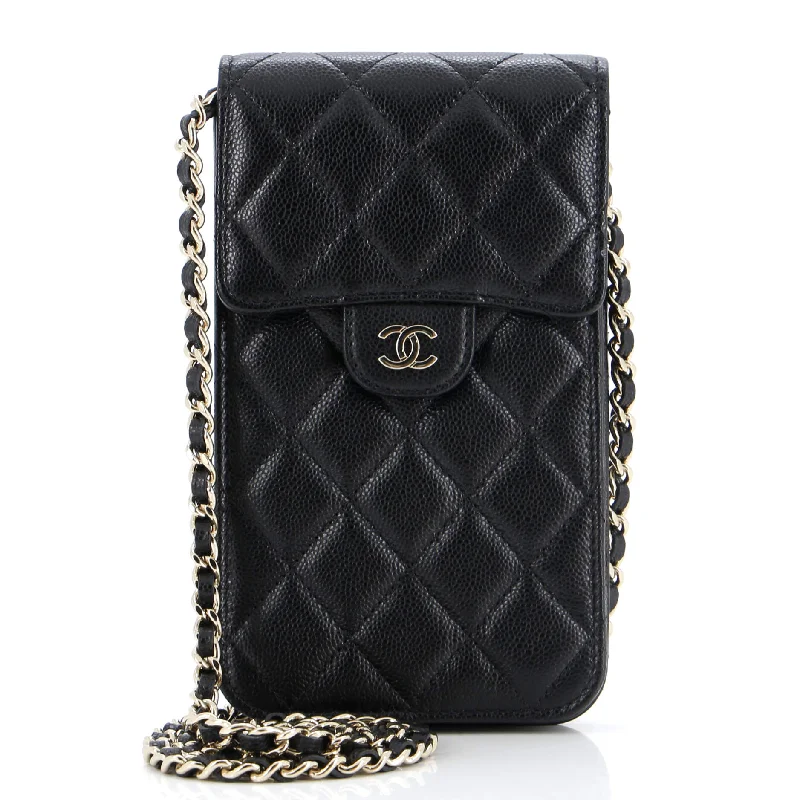 CC Flap Phone Holder Crossbody Bag Quilted Caviar