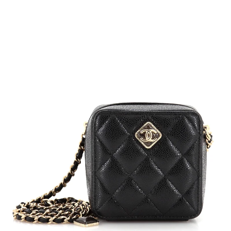 Diamond Resin Square Clutch with Chain Quilted Caviar