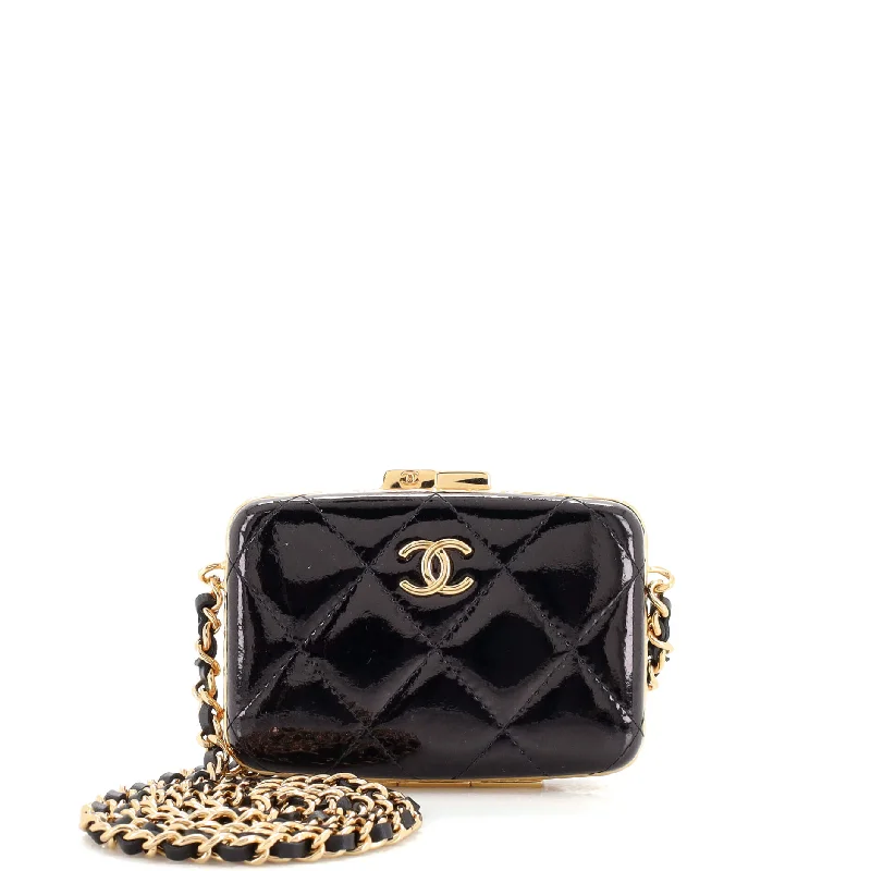 Framed Box Clutch with Chain Quilted Patent Mini