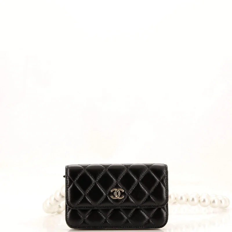 Pearl Strap Clutch with Chain Quilted Calfskin Mini