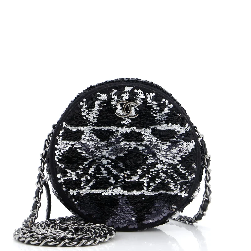 Round Clutch with Chain Sequins Mini