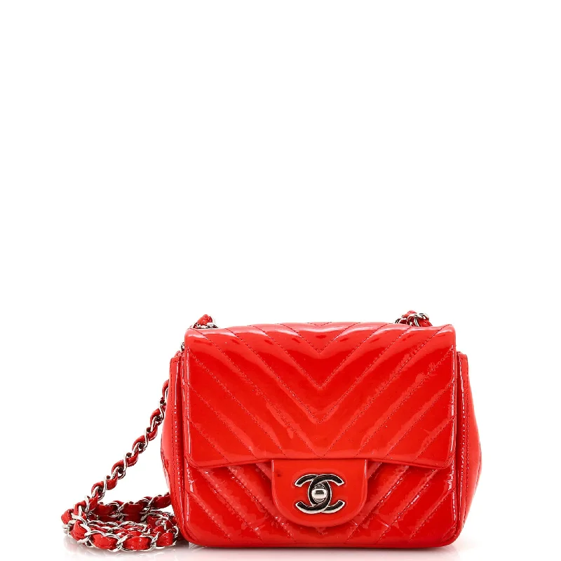 Square Classic Single Flap Bag Chevron Patent Mini