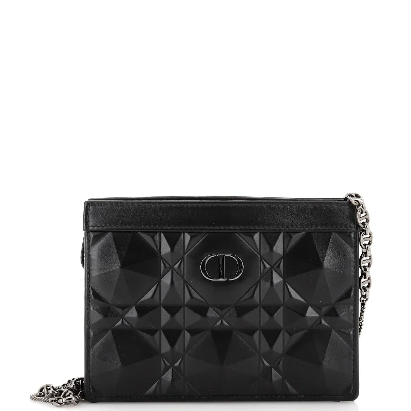 Caro Zipped Pouch With Chain Diamond Motif Cannage Calfskin